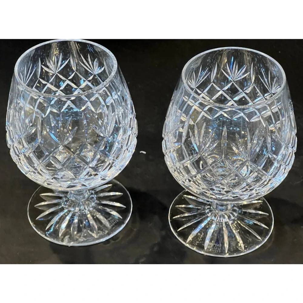 Pair Thomas Webb England Cut Crystal Brandy Snifter Goblets Signed Vintage Ballo